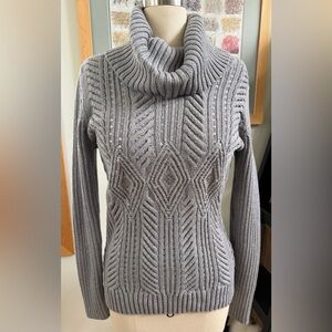 Talbots Chunky Sequined Cabled Turtleneck Sweater in Grey Cotton Wool blend in L